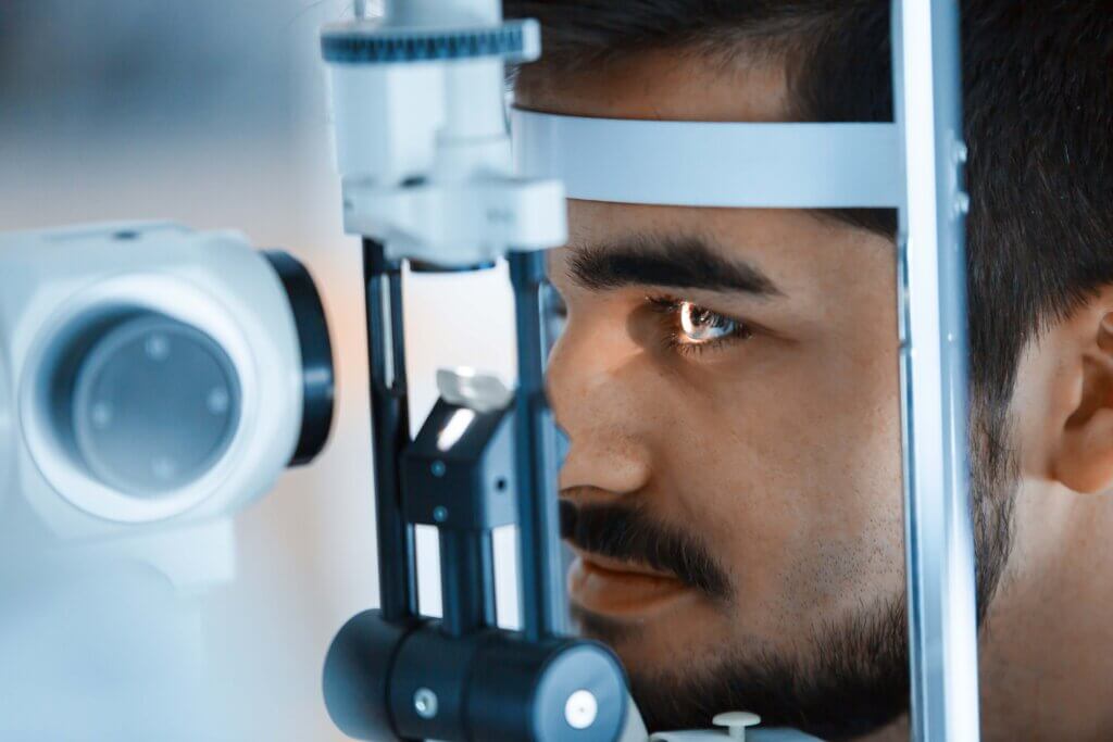 A young man during an eye exam